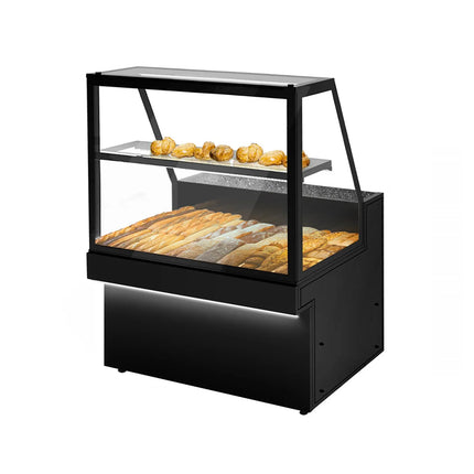 GGM Gastro Patisserie Counter TORONTO - 1300x800mm - black front - with 1 glass shelf - LED lighting - granite worktop