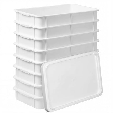 GGM Gastro Pizza Dough Tray Set - EN 600x400 - Height: 100mm - Polypropylene - White - 8 Containers & 1 Lid