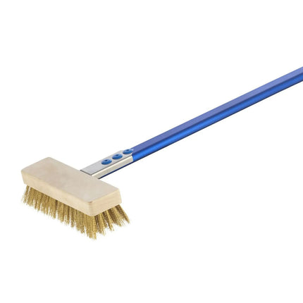 GGM Gastro Pizza oven brush with scraper - 211x699x72mm - Brass bristles, Stainless Steel scraper, Blue anodised aluminium handle