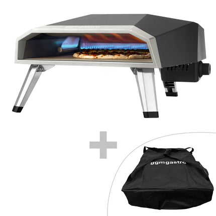 GGM Gastro Portable Outdoor Gas Pizza Oven - Single Deck - Refractory Stone Deck - for Ø 40cm (39.9 cm) pizza - Black - up to 500°C - incl. Waterproof Carry Bag