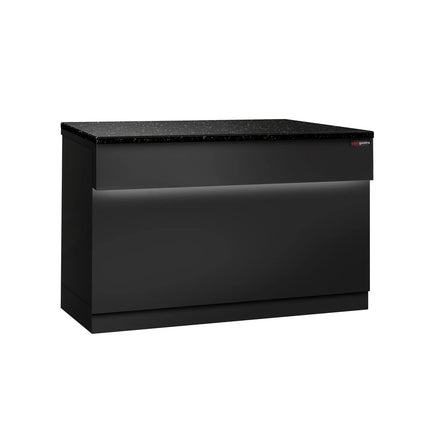 GGM Gastro Quầy Thu Ngân TORONTO - 1150mm - Mặt Trước Vân Gỗ - Mặt Đá Granite Đen - Hoàn Thiện Đen Mờ - Thân Inox