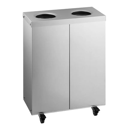 GGM Gastro Recycling station - 2-Stream - 2 compartments of 25L each - 50L - 720(H)x500(W)x250(D)mm - with wheels (4, 2 lockable), inner buckets, colour-coded labels - Stainless steel