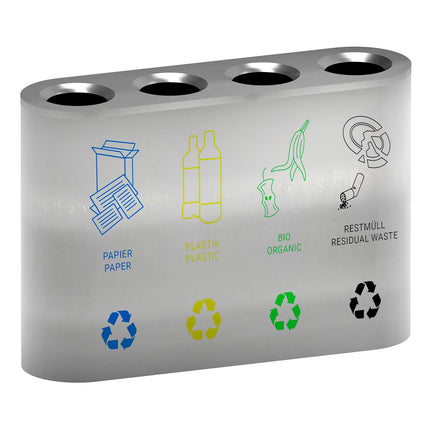 GGM Gastro Recycling station - 4-Stream - 4 compartments of 35L each - 140L - 800(H)x1080(W)x300(D)mm - Stainless steel