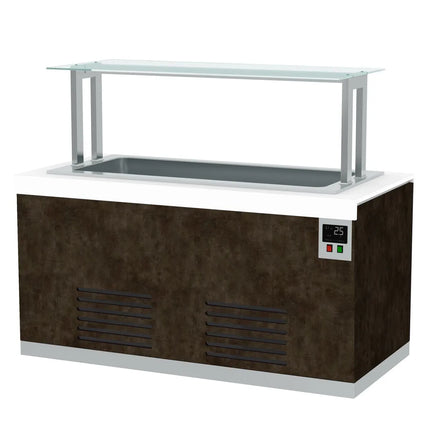 GGM Gastro Refrigerated Buffet Display Counter PRAGUE - 1100mm - with Refrigerated Well + Flat Glass Sneeze Guard - on Castors - for 2x GN 1/1