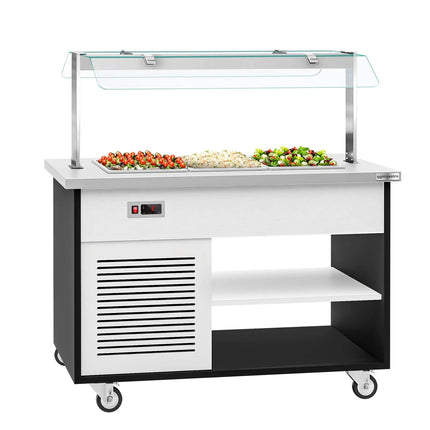 GGM Gastro Refrigerated Salad Bar Trolley DANZIG - 1300mm - for 3x GN 1/1 - Mobile - with Gantry - with Sneeze Screen