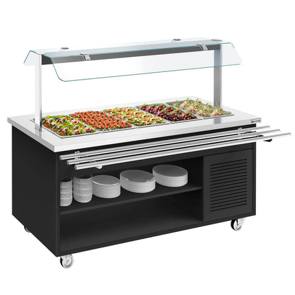 GGM Gastro Refrigerated Salad Bar Trolley DANZIG - 1900mm - for 5x GN 1/1 - with Tray Slide - Black - Mobile - with Gantry - with Sneeze Screen