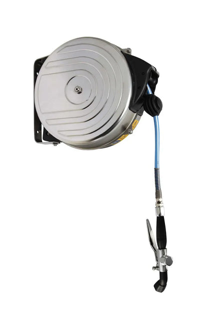GGM Gastro Retractable Hose Reel - 15m hose - with rinse spray gun & wall bracket included - 1.3 cm inlet