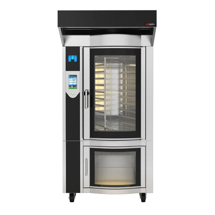 GGM Gastro Rotary Commercial Bakery Convection Oven with Steam Injection - Touchscreen Controls - 1 Baking Chambers - 10x 600x400mm (EN 60x40) - with Prover Cabinet & with Hood