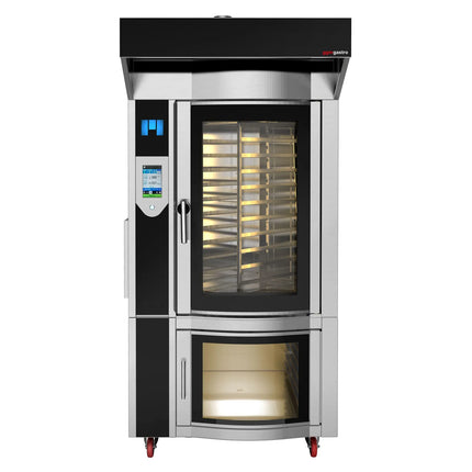 GGM Gastro Rotary Gas Commercial Bakery Convection Oven with Steam Injection - Touchscreen Controls - 1 Baking Chambers - 10x 600x400mm (EN 60x40) - with Hood & with Prover Cabinet