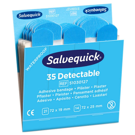 GGM Gastro Salvequick | Plaster Dispenser Blue Detectable - filled - for catering kitchens - with blue metal-detectable plasters - incl. refill kit