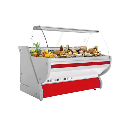 GGM Gastro Serve Over Counter - 2025x1150mm - curved front glass - granite worktop - red front - capacity 400 litres