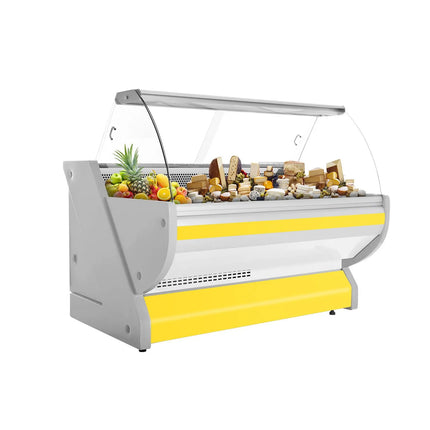 GGM Gastro Serve Over Counter - 2025x1150mm - curved front glass - granite worktop - yellow front - capacity 400 litres