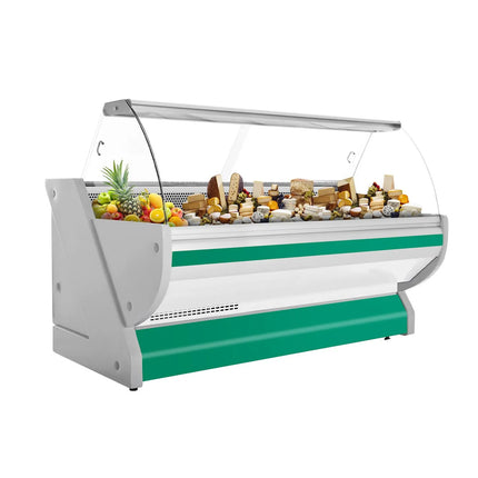 GGM Gastro Serve Over Counter - 2515x1150mm - green front - meat lighting - illuminated front panel - granite worktop