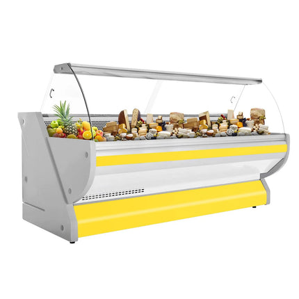 GGM Gastro Serve Over Counter - 2965x1150mm - curved front glass - granite worktop - yellow front - capacity 570 litres