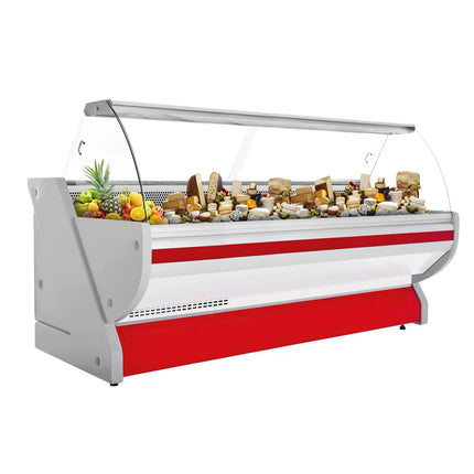 GGM Gastro Serve Over Counter - 2965x1150mm - granite worktop - front panel red - capacity 570 litres - curved front glass