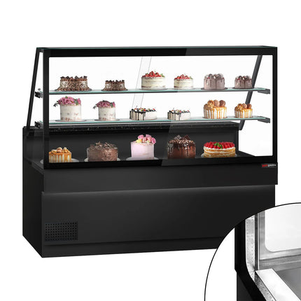 GGM Gastro Serve Over Counter TORONTO - 2000mm - double glazing - black front - with 2 shelves - granite worktop