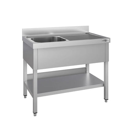 GGM Gastro Stainless Steel Commercial Sink Unit ECO - 1000x600mm - with Single Bowl Left-hand - with Undershelf - with Upstand