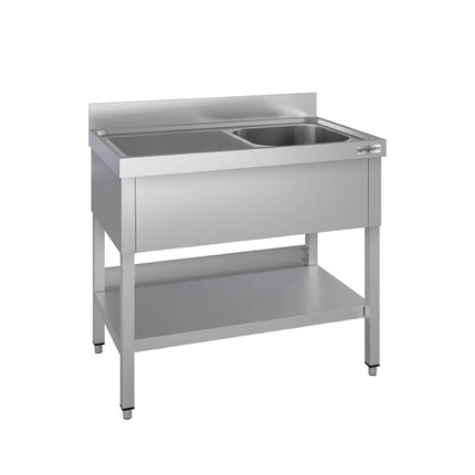 GGM Gastro Stainless Steel Commercial Sink Unit ECO - 1000x600mm - with Single Bowl Right-hand - with Undershelf - with Upstand