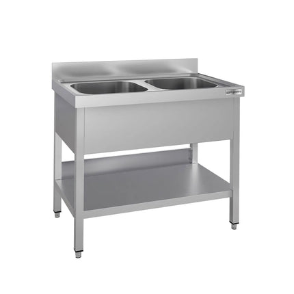GGM Gastro Stainless Steel Commercial Sink Unit ECO - 1000x700mm - with Double Bowl Centre - with Undershelf - with Upstand