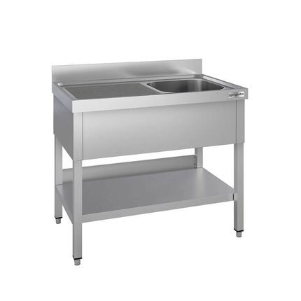 GGM Gastro Stainless Steel Commercial Sink Unit ECO - 1000x700mm - with Single Bowl Right-hand - with Undershelf - with Upstand