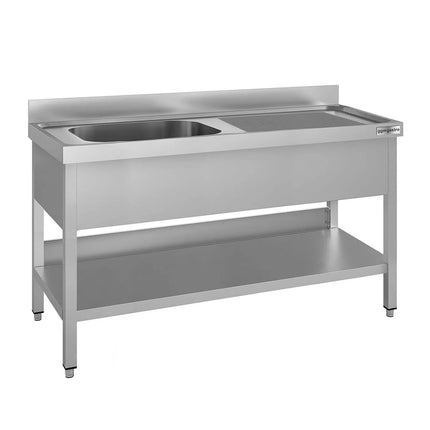 GGM Gastro Stainless Steel Commercial Sink Unit ECO - 1400x600mm - with Single Bowl Left-hand - with Undershelf - with Upstand