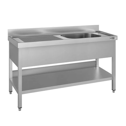 GGM Gastro Stainless Steel Commercial Sink Unit ECO - 1400x600mm - with Single Bowl Right-hand - with Undershelf - with Upstand