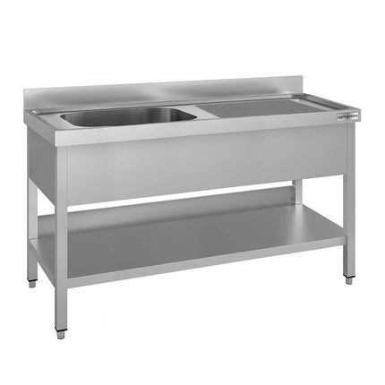 GGM Gastro Stainless Steel Commercial Sink Unit ECO - 1600x700mm - with Single Bowl Left-hand - with Undershelf