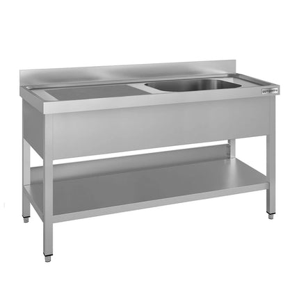 GGM Gastro Stainless Steel Commercial Sink Unit ECO - 1600x700mm - with Single Bowl Right-hand - with Undershelf