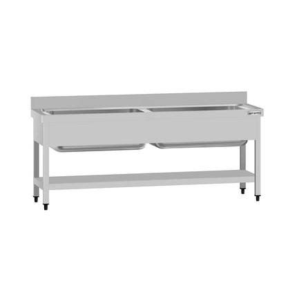 GGM Gastro Stainless Steel Commercial Sink Unit ECO - 1800x700mm - with Undershelf & Double Bowl - with Upstand
