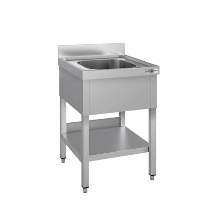 GGM Gastro Stainless Steel Commercial Sink Unit ECO - 600x700mm - with Undershelf & Single Bowl - with Upstand