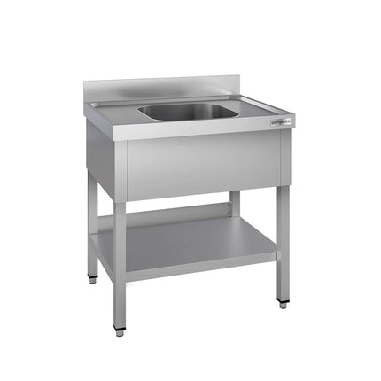 GGM Gastro Stainless Steel Commercial Sink Unit ECO - 800x600mm - with Single Bowl Centre - with Undershelf - with Upstand