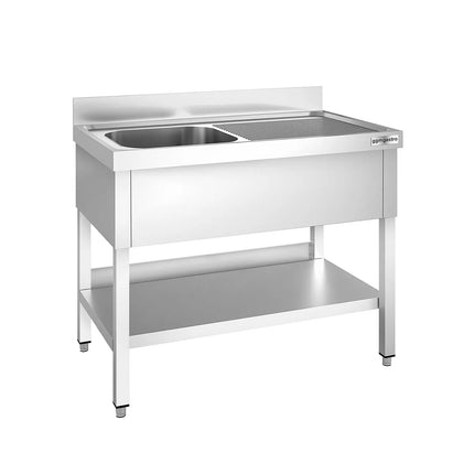GGM Gastro Stainless Steel Commercial Sink Unit PREMIUM - 1000x600mm - with Single Bowl Left-hand - with Undershelf