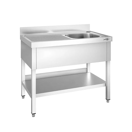 GGM Gastro Stainless Steel Commercial Sink Unit PREMIUM - 1000x600mm - with Single Bowl Right-hand - with Undershelf - with Upstand