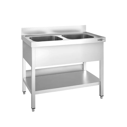 GGM Gastro Stainless Steel Commercial Sink Unit PREMIUM - 1000x700mm - with Double Bowl Centre - with Undershelf