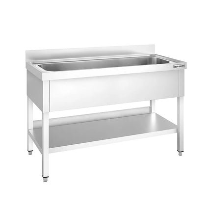 GGM Gastro Stainless Steel Commercial Sink Unit PREMIUM - 1400x600mm - with Undershelf & Single Bowl - with Upstand