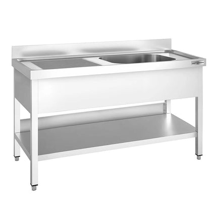 GGM Gastro Stainless Steel Commercial Sink Unit PREMIUM - 1600x600mm - with Single Bowl Right-hand - with Undershelf