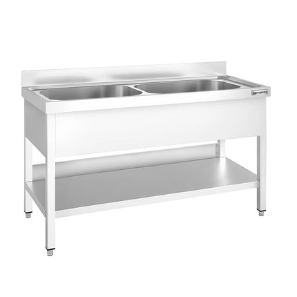 GGM Gastro Stainless Steel Commercial Sink Unit PREMIUM - 1600x600mm - with Undershelf & Double Bowl - with Upstand