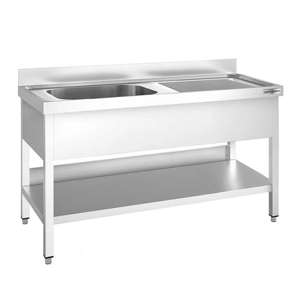 GGM Gastro Stainless Steel Commercial Sink Unit PREMIUM - 1600x700mm - with Single Bowl Left-hand - with Undershelf