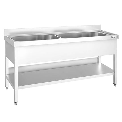 GGM Gastro Stainless Steel Commercial Sink Unit PREMIUM - 2000x700mm - with Undershelf & Double Bowl - with Upstand