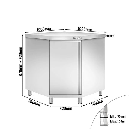 GGM Gastro Stainless Steel Corner Floor Cupboard PREMIUM - 1000x1000mm - with Hinged Doors