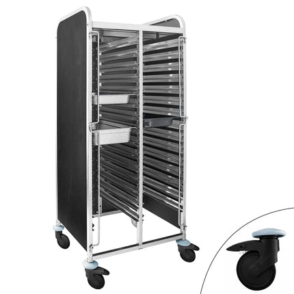 GGM Gastro Stainless Steel Double Gastronorm Racking Trolley - 30-Level - for 30 x GN 1/1 Trays - with low-noise braked castors
