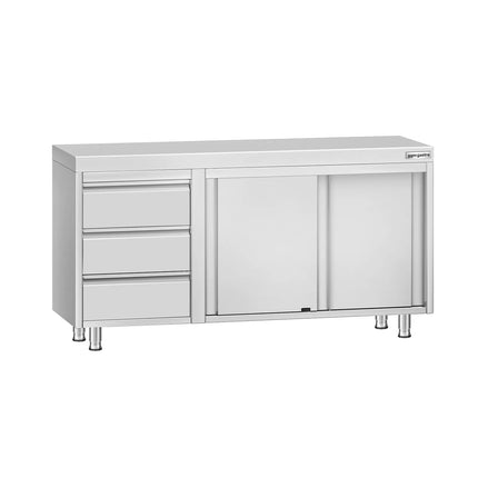 GGM Gastro Stainless Steel Floor Cupboard ECO - 1400x600mm - with 3 Drawers left