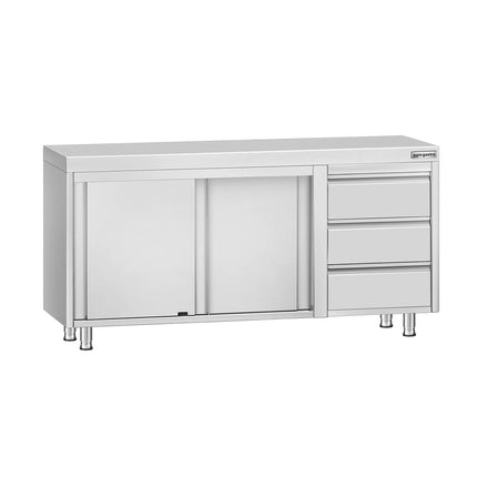 GGM Gastro Stainless Steel Floor Cupboard ECO - 1600x600mm - with Sliding Doors & 3 Drawers right