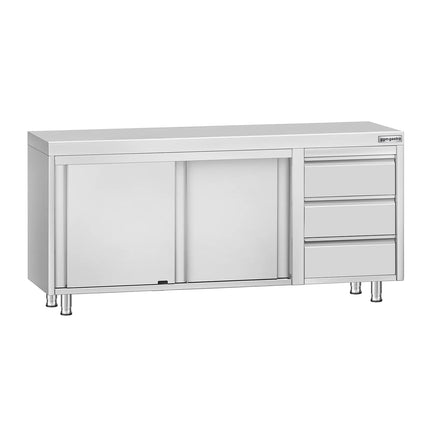 GGM Gastro Stainless Steel Floor Cupboard ECO - 1800x700mm - with Sliding Doors - with 3 Drawers right