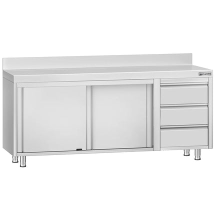 GGM Gastro Stainless Steel Floor Cupboard ECO - 2000x600mm - with 3 Drawers right & Upstand