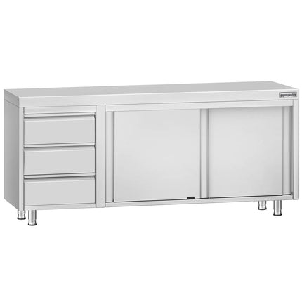 GGM Gastro Stainless Steel Floor Cupboard ECO - 2000x600mm - with Sliding Doors - with 3 Drawers left