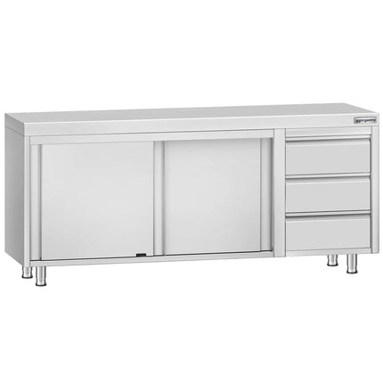 GGM Gastro Stainless Steel Floor Cupboard ECO - 2000x700mm - with Sliding Doors - with 3 Drawers right
