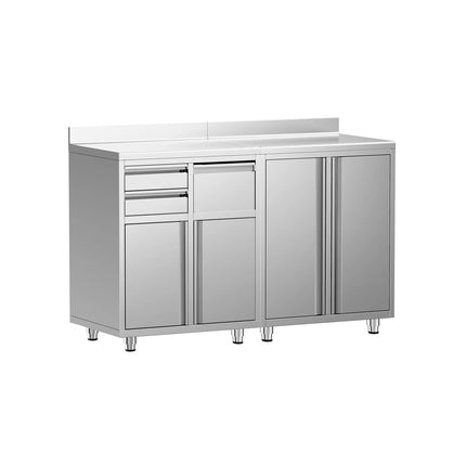 GGM Gastro Stainless Steel Floor Cupboard - for coffee machines - 1600x600mm - with Hinged Doors, 2 Drawers & Upstand