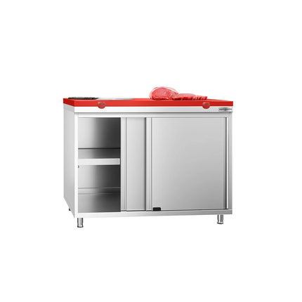 GGM Gastro Stainless Steel Floor Cupboard PREMIUM - 1000x700mm - with Sliding Doors - incl. Chopping Board Red