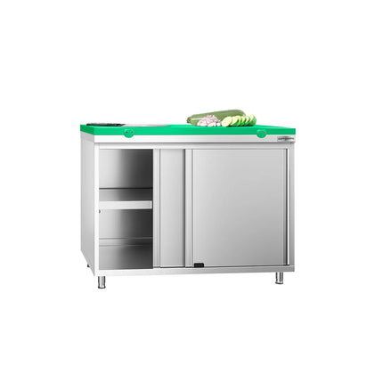 GGM Gastro Stainless Steel Floor Cupboard PREMIUM - 1000x700mm - with Sliding Doors - incl. Chopping Board Green